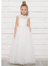 Ivory Lace Tulle 3D Flowers Keyhole Corset Back Flower Girl Dress